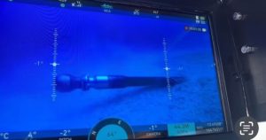 R.O.V. monitor showing underwater debris underwater