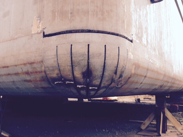 corner of barge needing repairs and maintenance