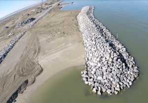 aerial view of riprap shoreline installed by Precon Marine