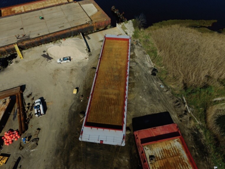Sue-P-2-1 a birds eye aerial view out of water barge with a new coat of protectional paint