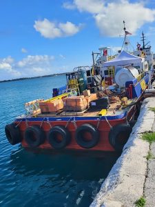 Precon Marine transport vessel showing off fenders on the back
