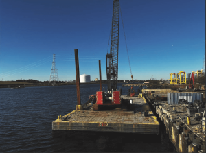 rental crane on barge for marine construction
